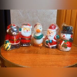 Vintage Robert Allen Candle Company Hand Painted Two Santa’s, Duck, Snowman Bear
